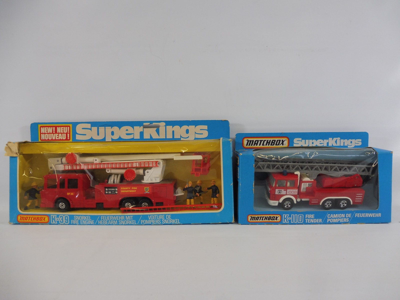 A boxed Matchbox Superkings K-39 Snorkel Fire Engine plus a Superkings K-110 Fire Tender.