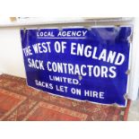 A 'West of England Sack Contractors Limited' rectangular enamel sign with good gloss, 60 x 36".