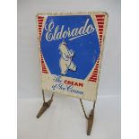 An Eldorado Ice Cream single sided aluminium sign on a metal stand, 19 3/4 x 33 3/4".