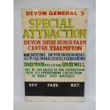 A Devon General Coach Tour sign, 20 x 30".