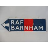 An RAF Barnham double sided enamel directional arrow sign, in excellent condition, 34 x 11".