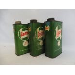 Two Wakefield Castrol rectangular quart oil cans and a later Castrol version.