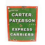 A Carter Paterson & Co. Express Carriers rectangular enamel sign, 21 1/2 x 26".