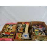 Three boxes of assorted toys, games, die-cast models etc.