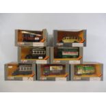 Seven boxed Corgi Classics, circa 1986 to include classic buses, Bedford pantechnicon etc.