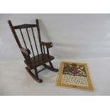 A miniature wooden rocking chair, ideal for dolls or teddies to display, plus a Coronation of King