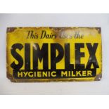 A Simplex Hygenic Milker rectangular enamel sign, 13 x 7 1/2".