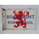 A Rocklight Burning Oil rectangular double sided enamel sign in good condition, fully stamped to the