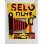 A Selo Film double sided enamel sign with excellent gloss, 14 x 18".