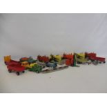 A tray of mainly Dinky Toys, commercial and farm vehicles, all playworn, also a playworn Britains