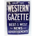 A Western Gazette 'Best in the West for News and Advertisements' rectangular enamel sign, 20 x 30".