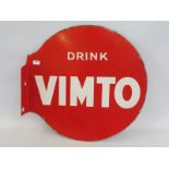 A small Vimto circular double sided enamel sign with hanging flange, one spot and the flange