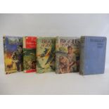 Five books by Capt. W.E. Johns, four being Biggles, one first printed June 1949 - Biggles takes a