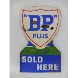 A BP Plus Sold Here die-cut petrol pump globe double sided enamel sign, 20 x 31 3/4".