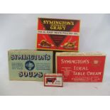 Three Symington's cardboard packing boxes, one illustrated with roast dinners, plus a small Orlox