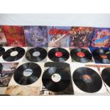 Ten LPs heavy metal and thrash, hard rock etc. vinyl and covers at least vg. condition.