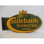 A rare Castlebank Dyeworks of Glasgow oval double sided enamel sign with hanging flange,