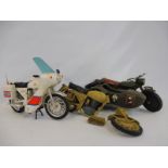 Three Action Man motorbikes, comprising a Dak incomplete, a German sidecar and a Police