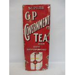 A small G.P. Government Tea pictorial packet enamel sign, 9 x 24".