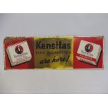 A Kensitas Fine Cigarettes 'are here!' rectangular tea advertising sign, 20 x 6 3/4".