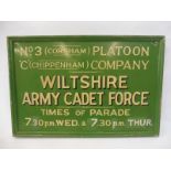 A Wiltshire Army Cadet Force No. 3 (Corsham) platoon 'C' (Chippenham) Company painted wooden sign,