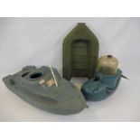 A 1970s Action Man motor patrol boat, assault craft and a Sea Wolf submarine.