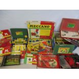 A quantity of mainly 1940s to 1960s Meccano, including an incomplete Dinky Builder accessories set.