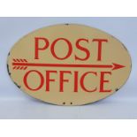 A Post Office oval double sided enamel sign, in good condition, 18 x 11 1/2".