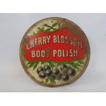 A Cherry Blossom Boot Polish circular tin easel display sign, 8 1/2" diameter.