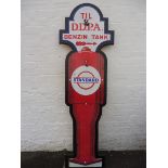 A rare die-cut enamel sign in the shape of a petrol pump, advertising 'Standard' oil, Benzin Tank,
