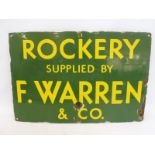 A rectangular enamel sign advertising 'Rockery' supplied by F. Warren & Co., 18 x 12".