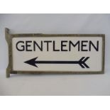 A London Underground 'Gentlemen' double sided enamel sign in original hanging frame, enamel in