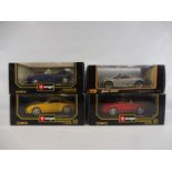 Four boxed Burago 1:18th scale, all Porsche cars, boxes good.