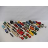 A box of assorted playworn die-cast models to include early Dinky, also an amount of repainted