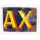 A partial enamel sign 'AX', 29 3/4 x 21".