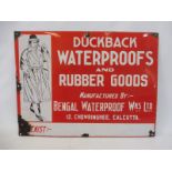 A Duckback Waterproofs and Rubber Goods part pictorial enamel sign, 24 x 18".