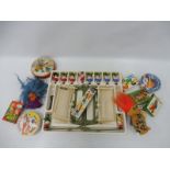 A selection of 1960s/1970s toys to include football players and card games plus Tiger in your Tank