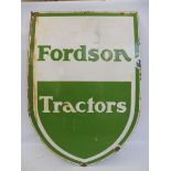 A rare Fordson Tractors shield shaped enamel sign by Franco, 28 x 42".