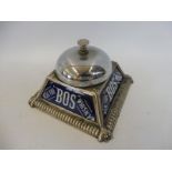 A very rare Bos Whisky counter top bell with four enamel side panels, the base 4.5 x 4.5".