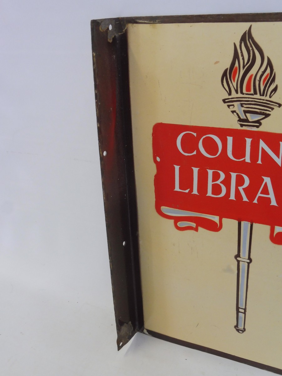 A County Library double sided enamel sign with hanging flange, very good condition, 13 x 18". - Image 2 of 4