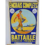 A French pictorial advertising poster 'Engrais Complets' depicting a farmer, 14 1/4 x 21 3/4".