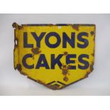 A Lyons' Cakes double sided enamel sign with hanging flange, 17 1/2 x 15".