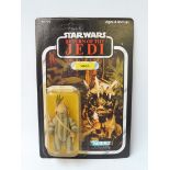 Star Wars - Original carded Kenner Return of the Jedi Teebo figure, 77 back, yellowed bubble, spider