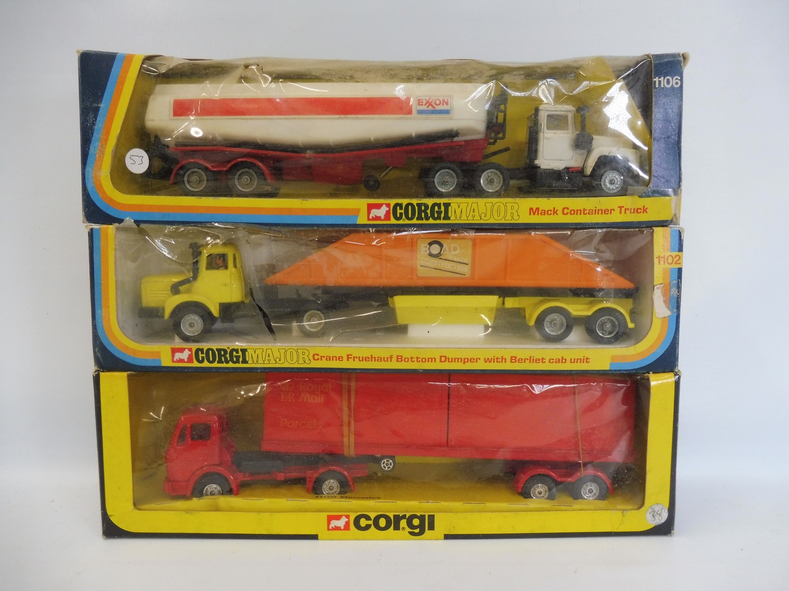 Three 1970s Corgi Major transporters to include the Fruhauf, 1109 Mercedes etc.