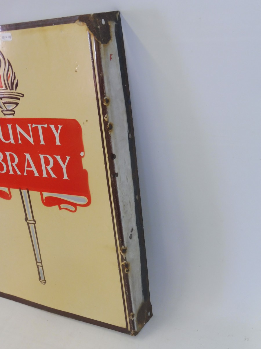 A County Library double sided enamel sign with hanging flange, very good condition, 13 x 18". - Image 4 of 4