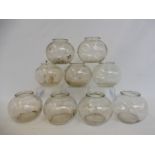 Eight original fairground glass Made in Britain, stamped fishbowls, used as prizes on a stall.