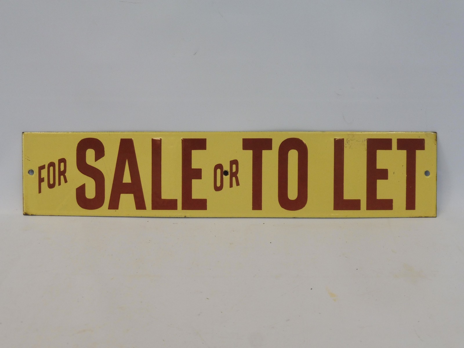 A For Sale or To Let rectangular enamel sign, in superb condition, 18 1/2 x 3 3/4".