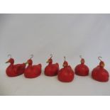 Six original fairground red plastic ducks from the 'Hook-a-duck' stall.