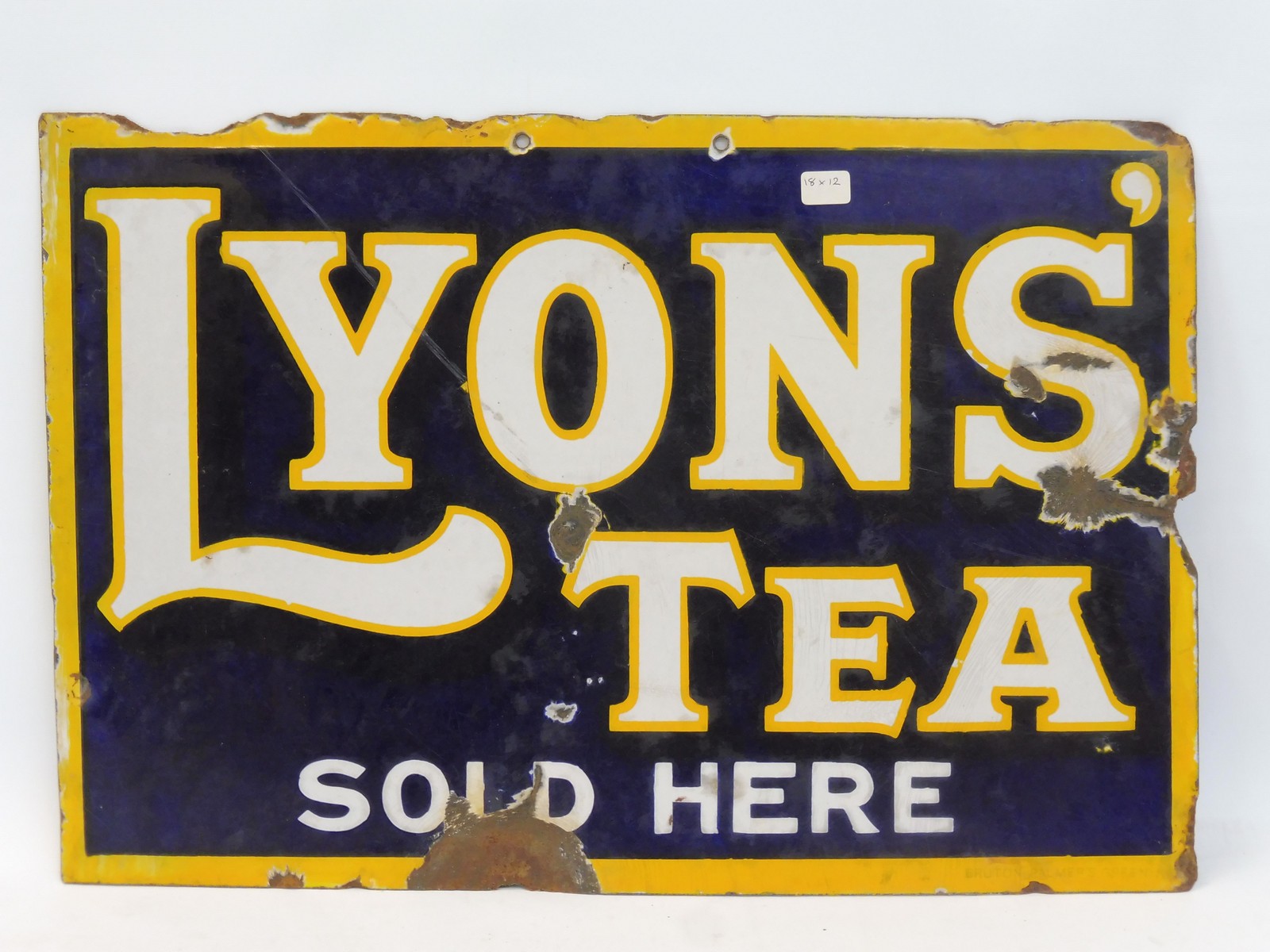 A Lyons' Tea Sold Here double sided enamel sign lacking hanging flange, 18 x 12". - Image 4 of 4