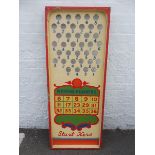 An original painted fairground panel, roll down numbers game, lovely original fairground art from